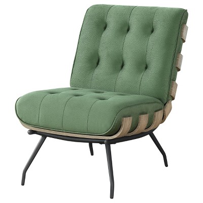 Mid Century Modern Green Velvet Metal Accent Chair