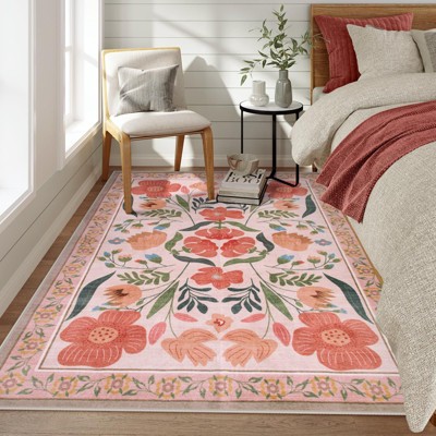 Lahome Country Floral Short Pile Velvet Rectangular Indoor Area Rug