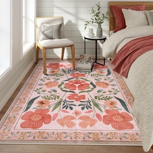 Lahome Country Floral Short Pile Velvet Rectangular Indoor Area Rug - 1 of 4