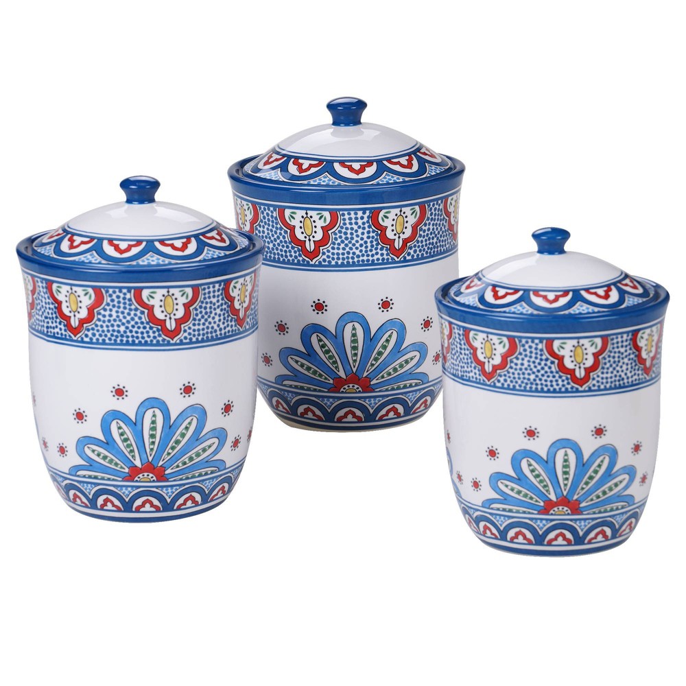 3pc Earthenware Tangier Canister Set Blue - Certified International
