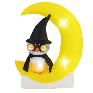 Costway 4.3 x 5.1 ft Inflatable Owl on Moon LED Lighted Halloween Decoration w/ Large Moon & Wizard Owl  w/ Stakes & Sandbags - 1 of 4