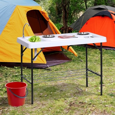 Outsunny 50" Portable Folding Fish Cleaning Table with Sink and Shelf