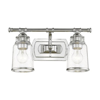 Polished Chrome 2-Light Outdoor Vanity with Clear Seeded Glass