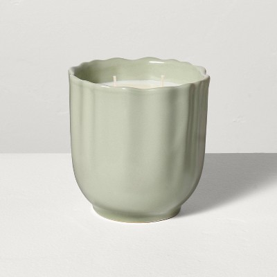 2-Wick Scalloped Ceramic Lemon and Cedar Candle Green 18.4oz - Hearth & Hand™ with Magnolia