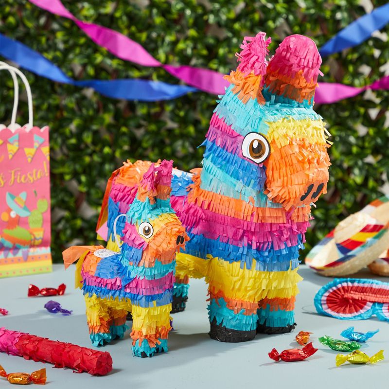 Blue Panda 4-Piece Set Small and Mini Donkey Pinata with Stick and Blindfold for Birthday Party, Mexican Fiesta, Cinco de Mayo, 2 of 9