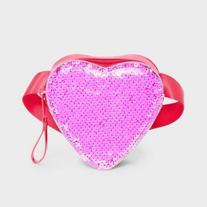 Girls' Heart Shaped Flip Sequin Crossbody Bag - Cat & Jack™ Pink: Adjustable Strap, Faux Patent, Structured - 1 of 4