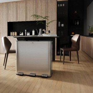 Trash Can, Stainless Steel Double Trash Can with Recycling Bin, Soft-Close Lid, Step-on Garbage Bin, with Removable Plastic Inner Buckets - 1 of 4