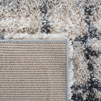 Ivory and Grey Hand-knotted Shag Runner Rug