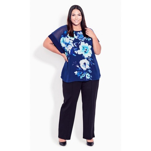 AVENUE | Women's Plus Size Longline Blouse - navy - 30W/32W