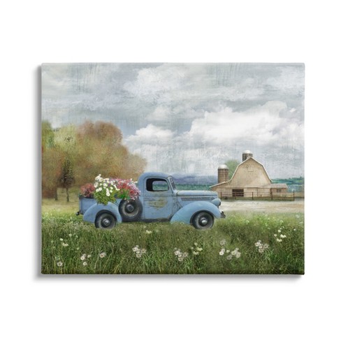 Stupell Vintage Blue Truck Floral Farmhouse Gallery Wrapped Canvas Wall ...