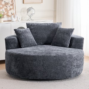 Round Chenille 360° Swivel Barrel Chair with Fluffy Cushion, Space-Saving and Modern Sleeper for Living Room - 1 of 4