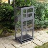 Sandinrayli 68"H Large Wood Bird Cage on Wheels, Outdoor Bird Aviary Indoor Wooden Large Bird Cage Parakeet Cage with Feeder, Gray - 2 of 4