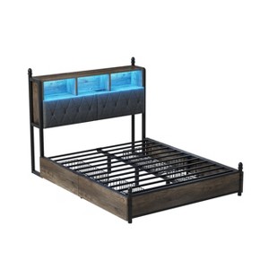 AMERLIFE Bed Frame with Bookcase Headboard, 4 Drawers, Charging Station, No Box Spring - 1 of 4