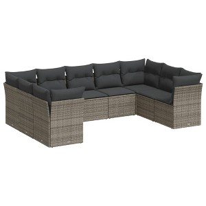 vidaXL Garden Sofa Set Grey PE Rattan, Powder-Coated Steel, Polyester, Foam - 1 of 4