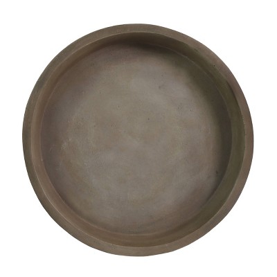 Teak and Light Gray Round Concrete Top Patio Side Table