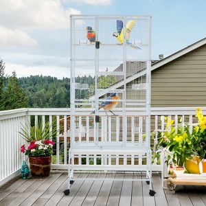 69'' Extra Large Bird Cage Metal Parrot Cage w/Detachable Stand for Mid-Sized Parrots Cockatiels Conures Parakeets Lovebirds Budgie Finch, White - 1 of 4