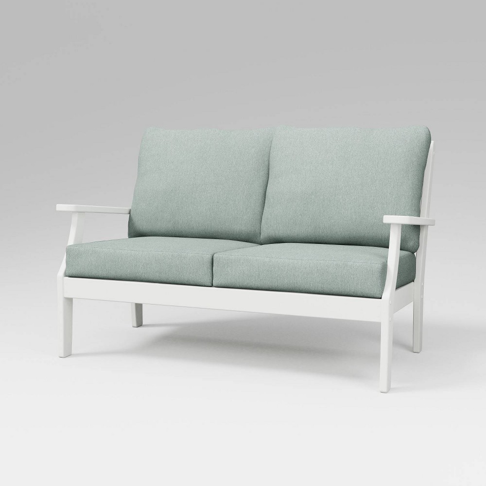 Photos - Sofa POLYWOOD Braxton Deep Seating Outdoor Patio Loveseat White/Glacier Spa: We