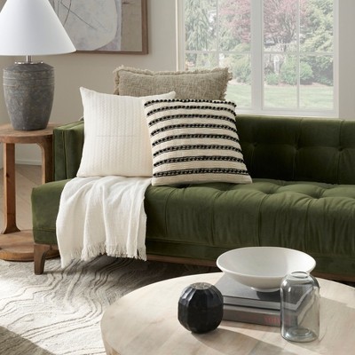 Handcrafted Black and Ivory Cotton Polyester Square Throw Pillow