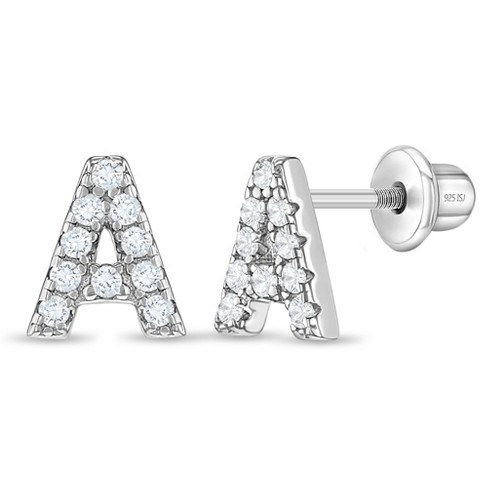 Sterling Silver Cubic Zirconia Letter A Earrings