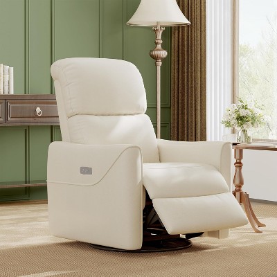 PU Leather Power Swivel Glider Recliner Chair Nursery Electric Rocker Recliner Chair with Lumbar Support & USB Port for Living Room Bedroom