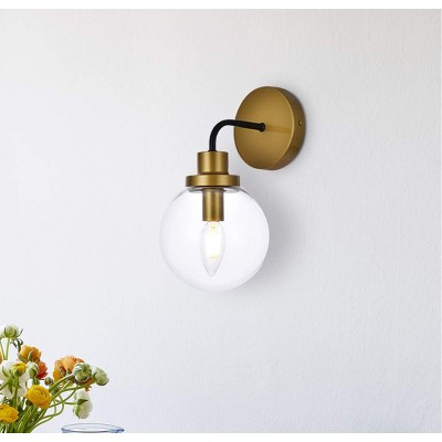 Hanson Black and Brass Metal 1-Light Dimmable Wall Sconce with Clear Glass Shade
