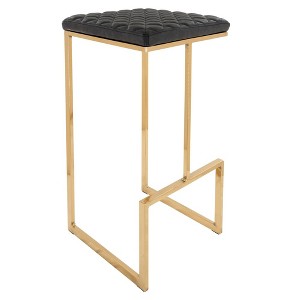 LeisureMod Quincy Modern Quilted Leather Bar Stool – Gold Metal Sled Base Counter Height Chair for Kitchen Island and Counter Seating - 1 of 4