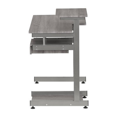 Sleek Gray MDF and Steel Compact Computer Desk with Drawers