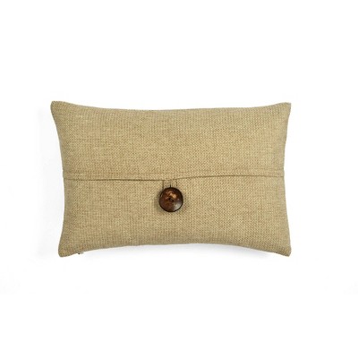 Taupe Linen Texture Button Lumbar Pillow Cover 13" x 20"
