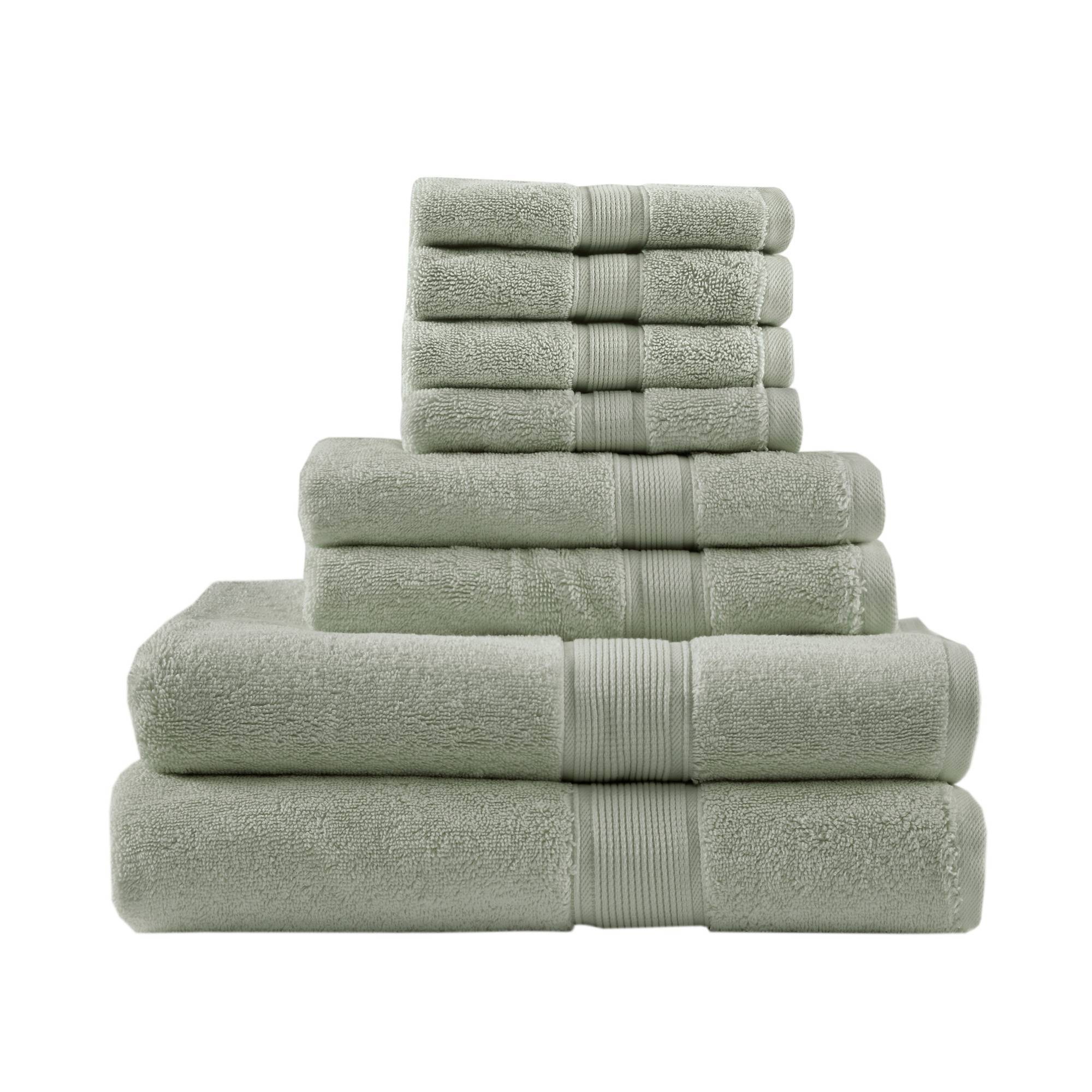 Madison Park 8pc 100% Cotton Highly Absorbent Bath Towel Set Sage Green: Heavyweight Terry, OEKO-TEX Certified