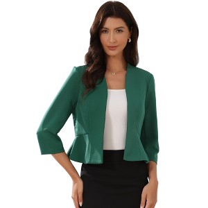 Allegra K Women's Open Front Collarless 3/4 Sleeve Peplum Business Work Suit Blazer - 1 of 4