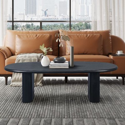 Sapphtopaz 51" Minimalist Coffee Table with Rounded Edges, Modern Coffee Table for Living Room, Living Room Table with Tapered Top & Thick Legs