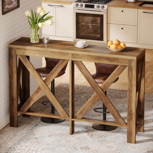 Tribesigns 63"Narrow Counter Bar Table, Rectangular High Top Bar Table with Sturdy Wooden X-Shaped Frame for Home Bar, Kitchen & Dining, Rustic Brown - 1 of 4