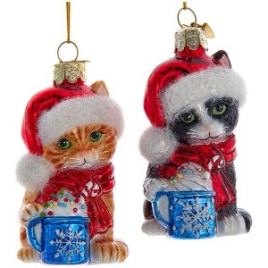 Kurt Adler Noble Gems Glass Ornaments for Christmas Tree, Kitten with Hot Cocoa, Assorted (Pack of 2) - 1 of 1