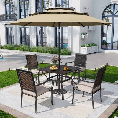 5pc Patio Dining Set with Steel Table & Rattan Chairs - Captiva Designs