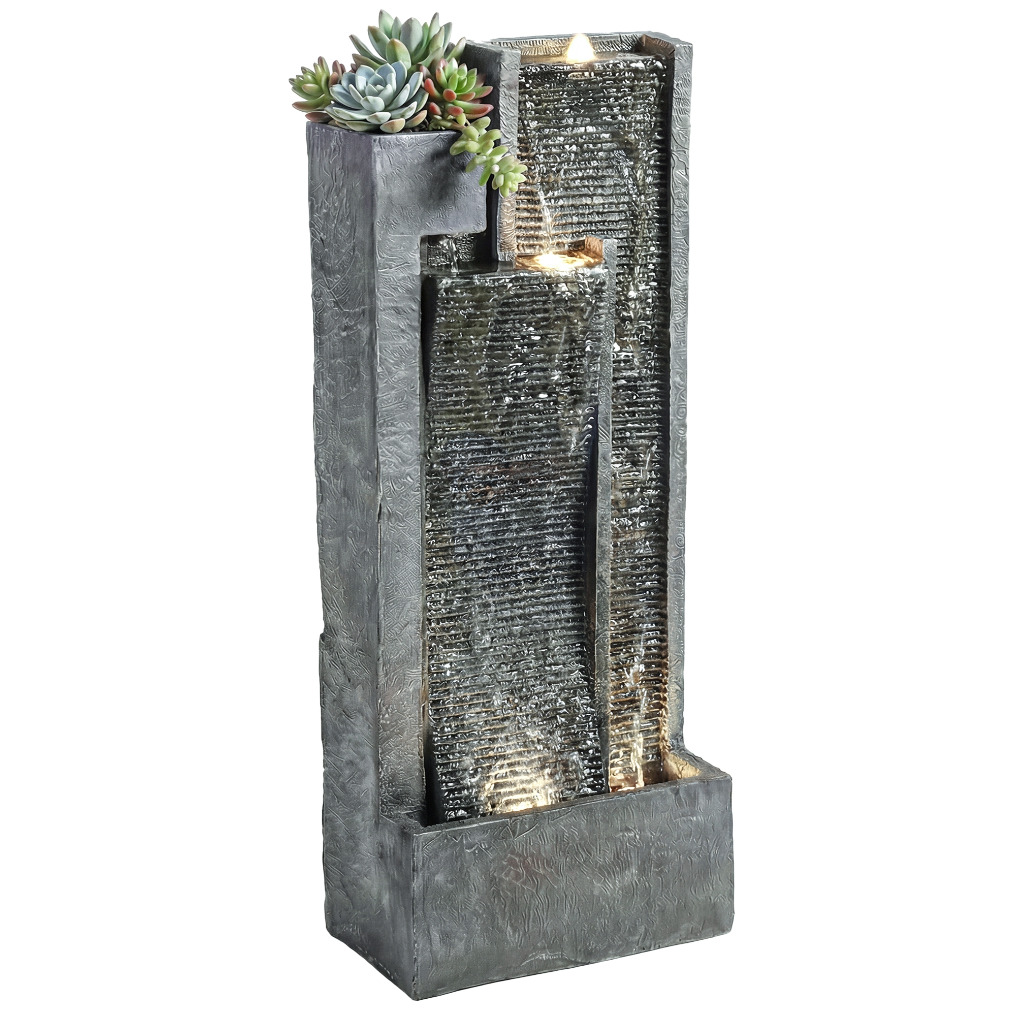 Outsunny Waterfall Fountain with Planter, 3-Tier Freestanding Garden Fountain, Dark Gray