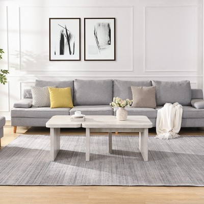 47.24*23.62 inand 35.43*31.49 inRectangle Wood Detachable Coffee Table, Single L Shape Farmhouse Coffee Table for Dining Room, Garden, white