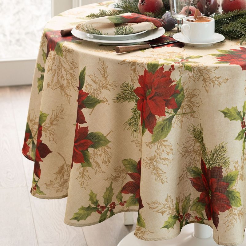Festive Poinsettia Holiday Fabric Napkins - Set of 4 - 17" x 17" - Multi - Elrene Home Fashions, 3 of 5
