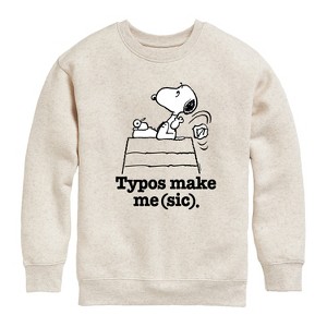 Boys' - Peanuts - Snoopy Typos Make Me Sic Graphic Long Sleeve Fleece Sweatshirt - 1 of 4