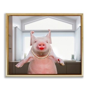 Stupell Industries Glam Pig in Lipstick Black Framed Floater Canvas Wall Art - 1 of 4
