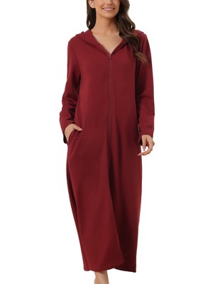 cheibear Women's Zip Up Sweatshirt Robe Hooded Long House Coat Bathrobe Fall Winter
