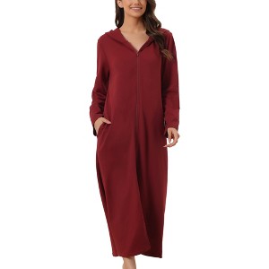 cheibear Women's Zip Up Sweatshirt Robe Hooded Long House Coat Bathrobe Fall Winter - 1 of 4