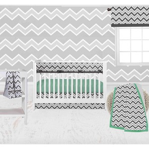 Bacati - Ikat Dots Stripes Mint Grey Neutral 10 pc Crib Set with Long Rail Guard Cover & 4 Muslin Swaddling Blankets - 1 of 4