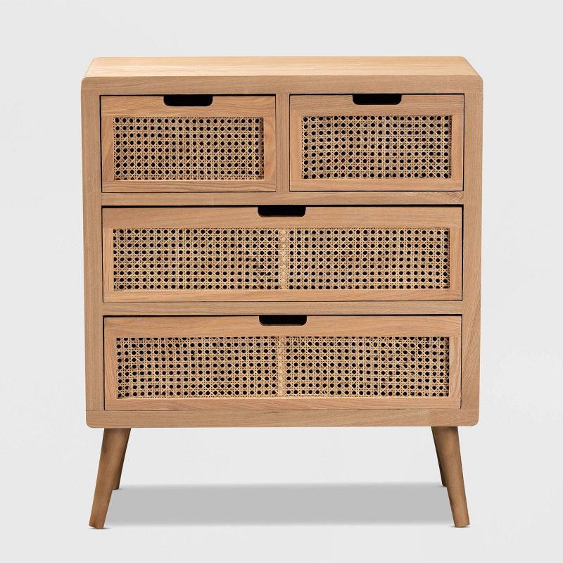 Alina Wood and Rattan 4 Drawer Accent Chest Oak - Baxton Studio, 4 of 10