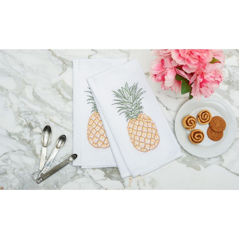 C&F Home Tropical Pineapple Embroidered Cotton Waffle Weave Kitchen Towel, 2 of 6
