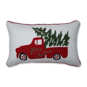 11.5"x18.5" Christmas Truck Spruce Lumbar Throw Pillow Red - Pillow Perfect - 1 of 4