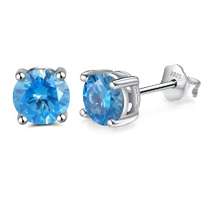 Birthstone Earrings for Women Solitaire Round Cubic Zirconia Sterling Silver Ginger Lyne Collection - 1 of 4
