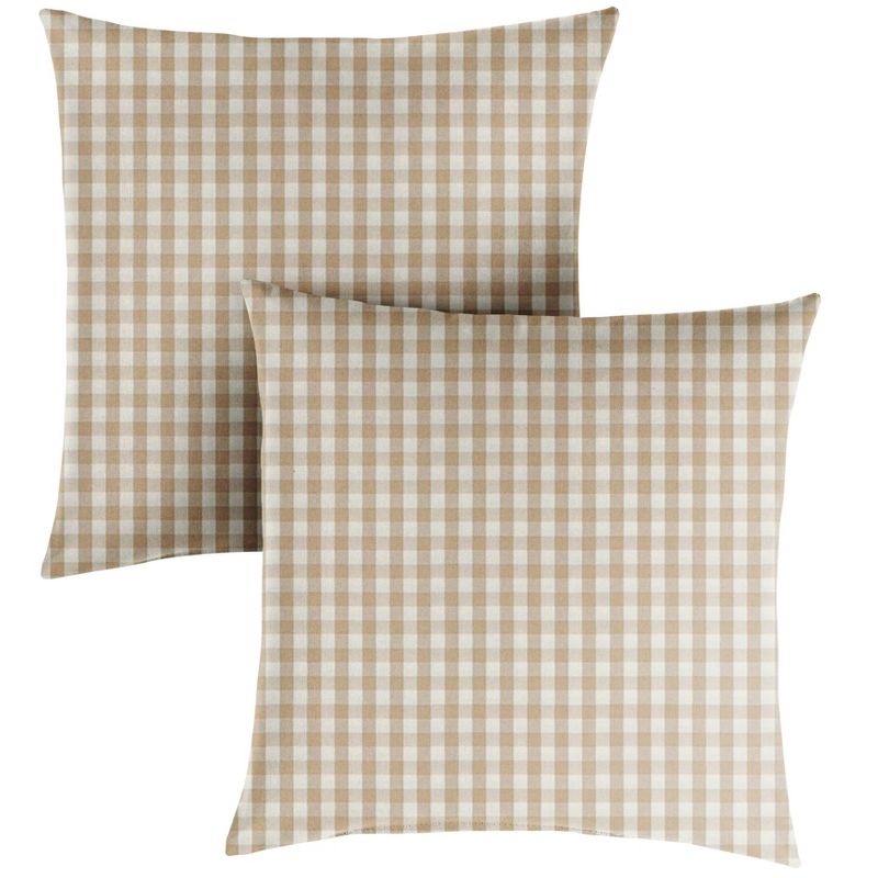 2pk Square Indoor Outdoor Throw Pillows Beige/White, 1 of 3