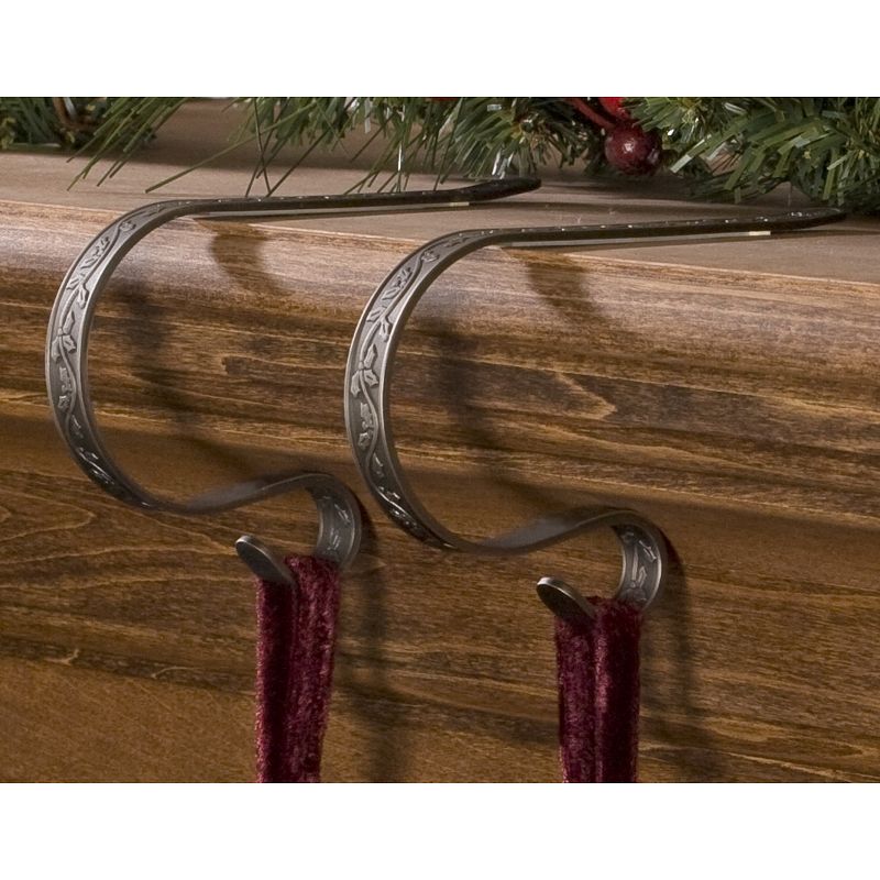 Original MantleClip 4ct Embossed Holly Pewter Christmas Stocking Holder, 3 of 6