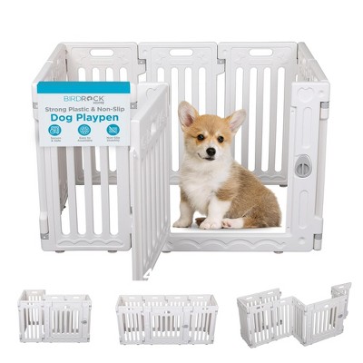 BIRDROCK HOME Dog Playpen w/ Door, 8 Panels 25.6in H - Strong Plastic, Non-Slip, Configurable, Indoor/Outdoor Fence for Small Pets, White.