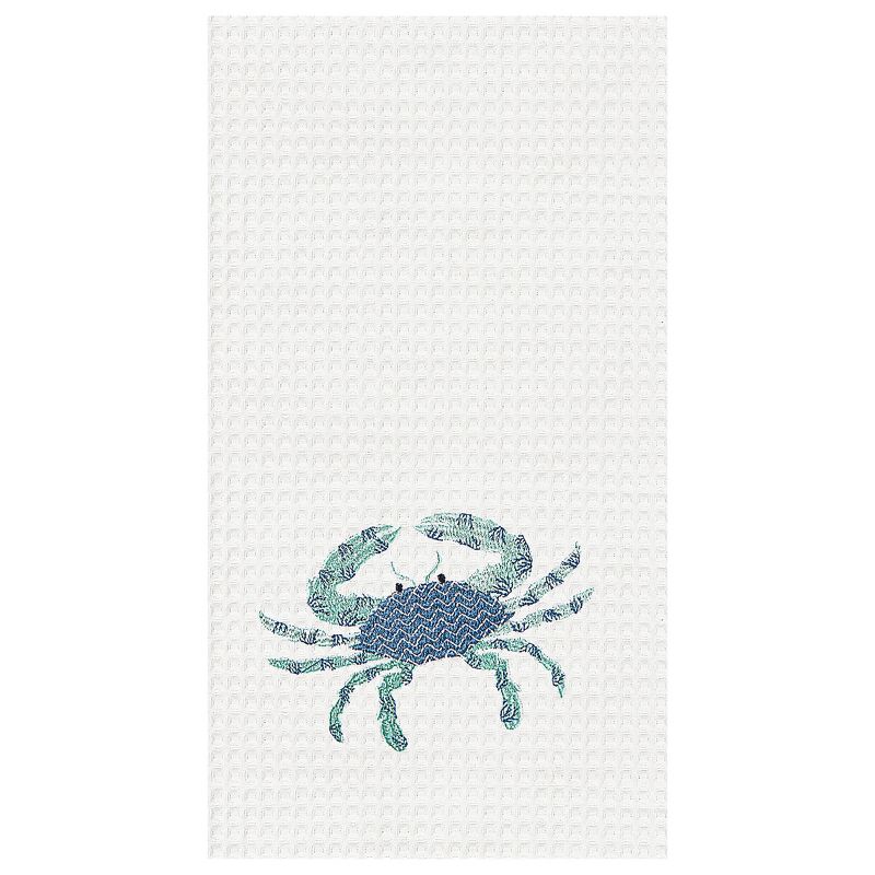 C&F Home Blue Crab Waffle Weave Cotton Kitchen Towel, 1 of 3